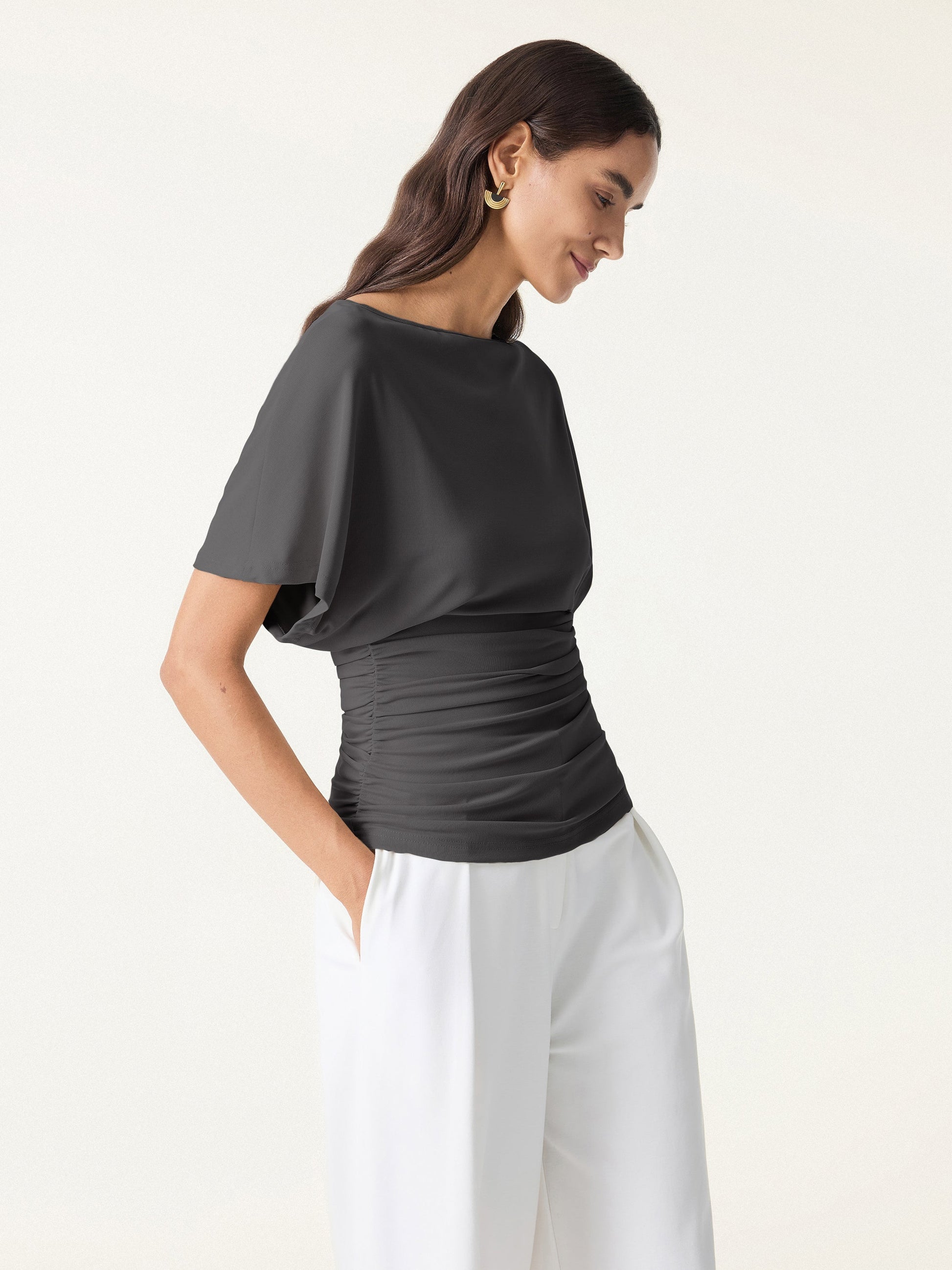 Batwing Ruched Waist-Cinching Top