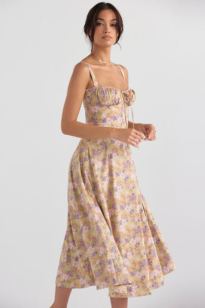 Peony print bustier dress